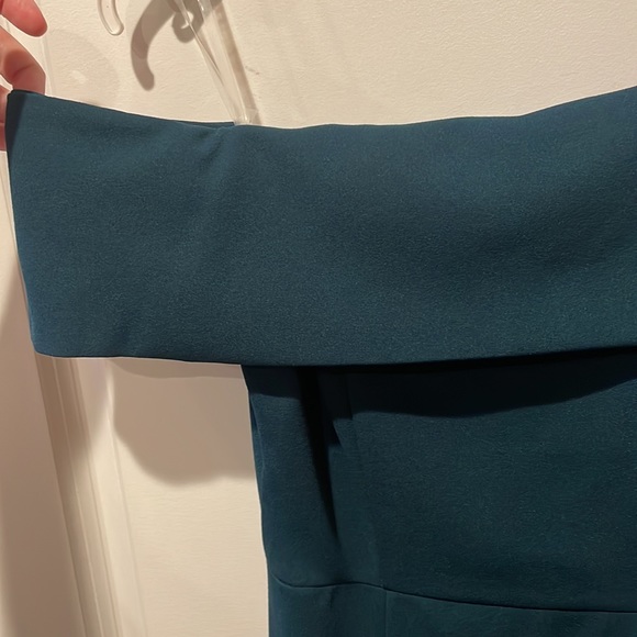 Windsor dark green floor length off the shoulder gown with slit - Picture 2 of 6